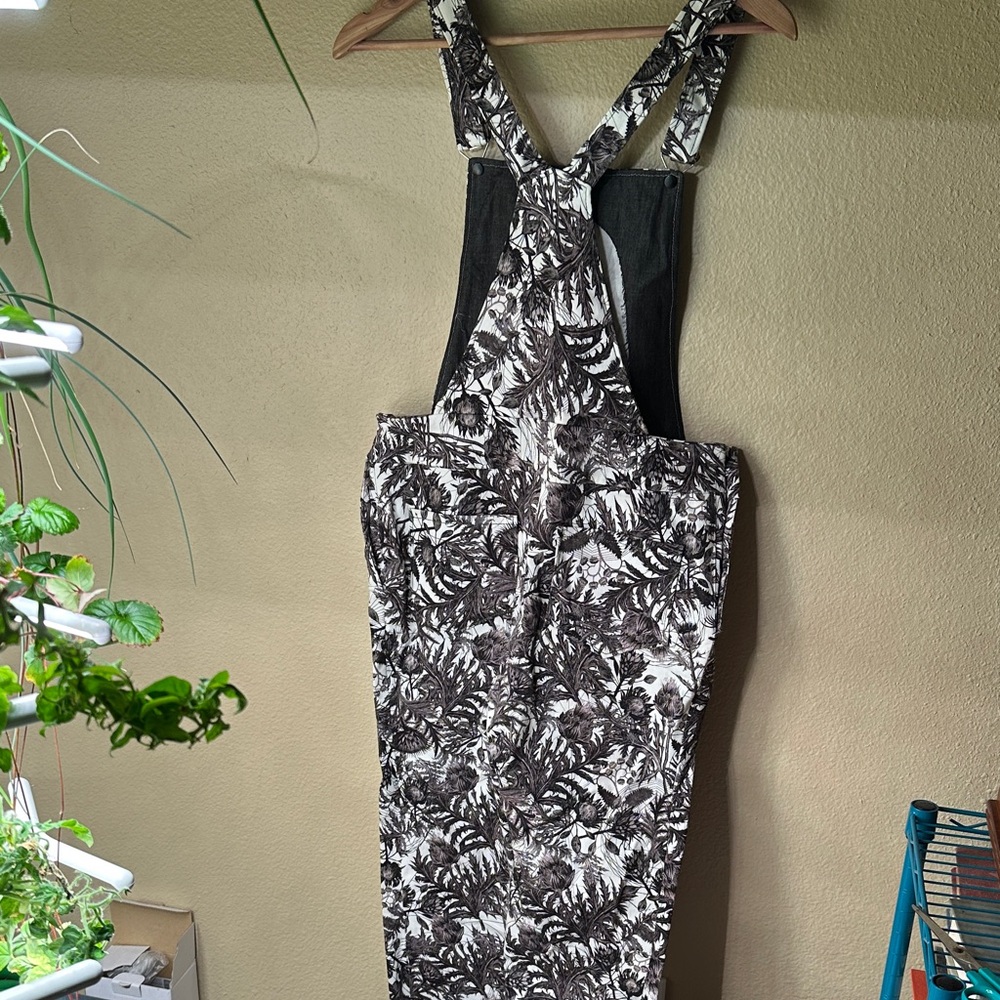 Black and White Gothic Floral Print Overalls - Picture 5 of 10